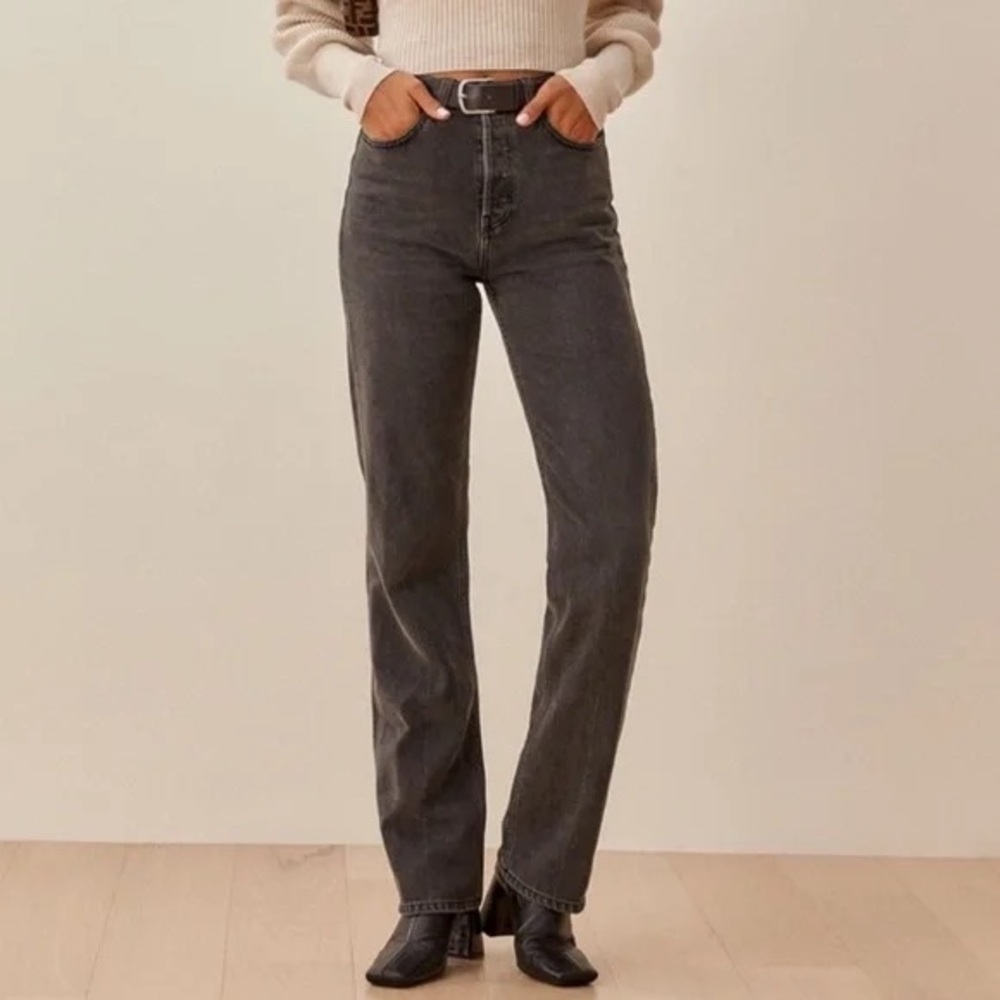 Reformation Cynthia High Rise Straight Long Jeans – washed black